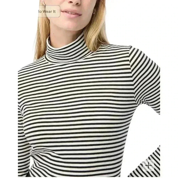 J. Crew Printed tissue turtleneck Women’s large Black/ivory Striped 100% cotton - Picture 3 of 16